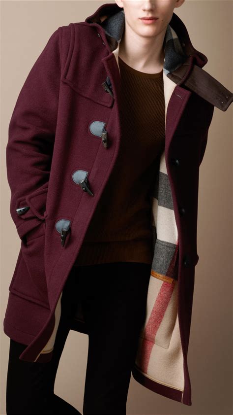 burberry red wool duffle coat|burberry duffle coat men.